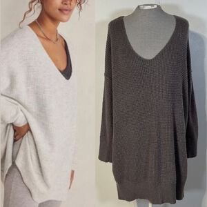 Free People Intimately Waffle Knit V-Neck Sweater Womens XS/S Gray Purple